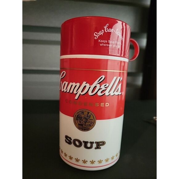 Campbell's Soup Thermos Mug Cup Soup-Can-Tainer Red White‎ Plastic 11.5 Ounce - Picture 1 of 2